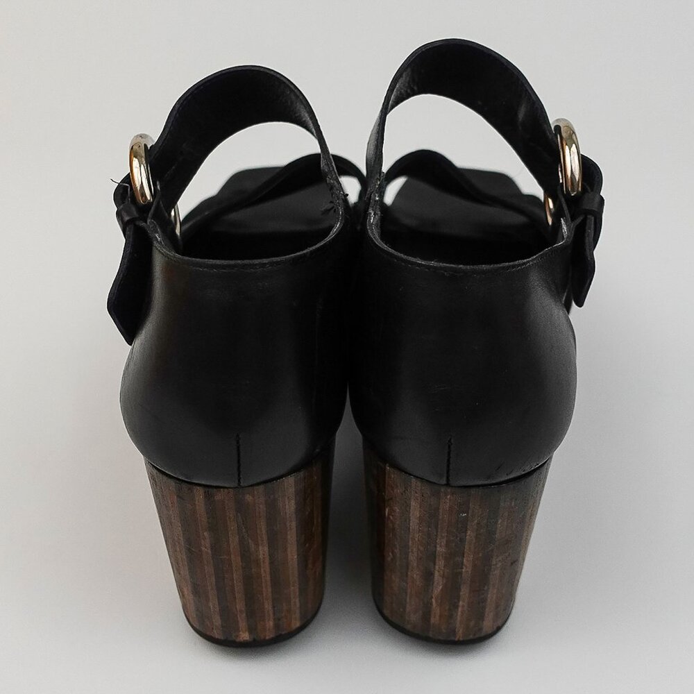 Celine Black Suede Platform Wavy Wood Block Heeled Buckle Sandal - FR 39/US 9 - Picture 2 of 12